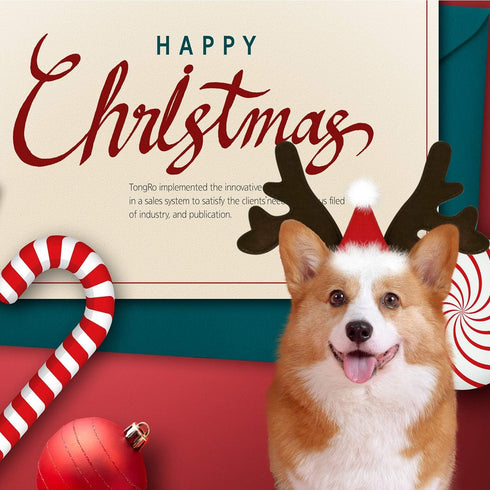KUDES Dog Christmas Reindeer Antlers Headband, Classic Elk Hat Headwear Pet Costumes Accessories