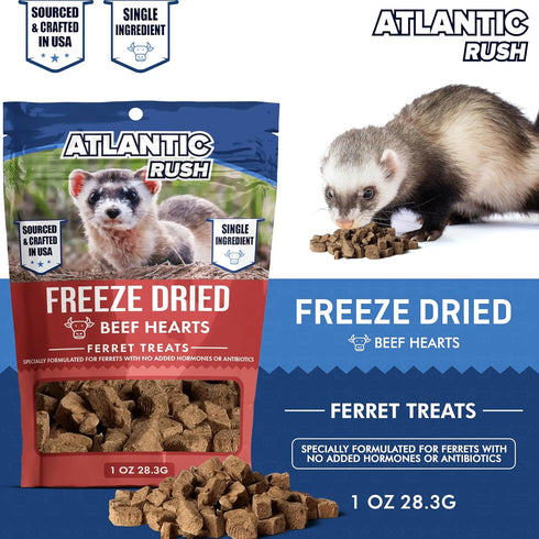Freeze Dried Ferret Treats - 1oz Resealable Bag, Beef Heart Ferret Snacks, Single Ingredient, No Preservatives