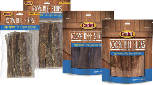 Cadet Beef Sticks Dog Treats - Long-Lasting, Healthy & Natural Beef Esophagus Treats for Small & Large Dogs, 12 oz.