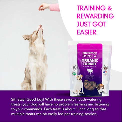 Organic Dog Treats for All Breeds, Semi-Soft Turkey Dog Training Jerky Snack Bites, 5 oz