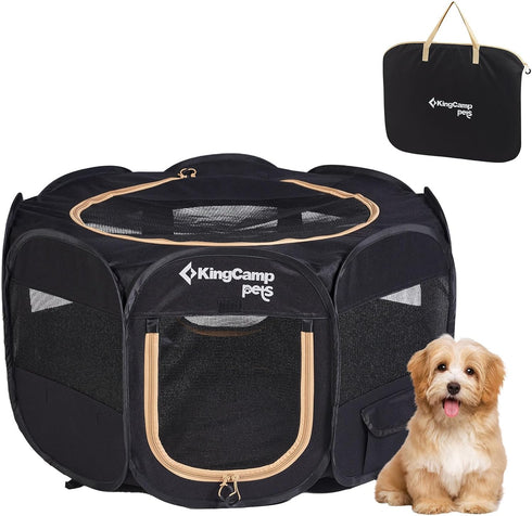 KingCamp Portable Puppy Playpen, Foldable Pet Playpen Dog Tent with Carrying Case, Indoor Outdoor, Removable Zipper