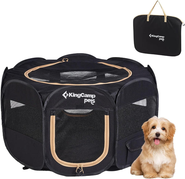 KingCamp Portable Puppy Playpen, Foldable Pet Playpen Dog Tent with Carrying Case, Indoor Outdoor, Removable Zipper