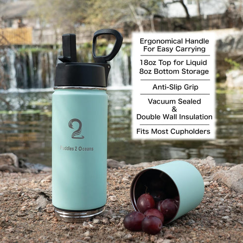 3 Insulated Water Bottle & Snack Container - Stainless Steel Water Bottle with Storage Compartment, Lid Types BPA Free