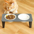 Sunhoo Ceramic Elevated Cat Bowls, Grey - Raised Puppy Dishes with Tilted Bamboo Stand for Anti Vomiting
