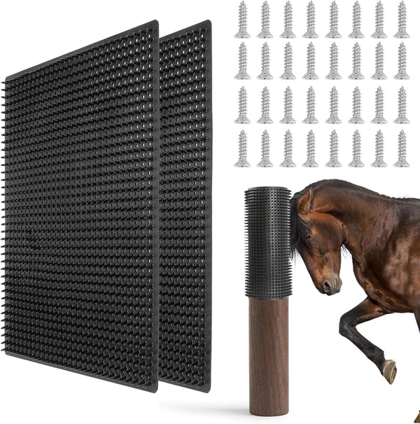 Horse Scratching Post Pad, 2 Pack, Equine & Bovine Scratcher Panels for Small Farm Animal Itch Relief