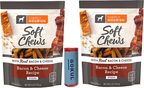Simply Nourish Bacon & Cheese and Chicken & Cheese Soft Chew Original Dog Protein Sticks, Chewy Treats for Adult Dogs,