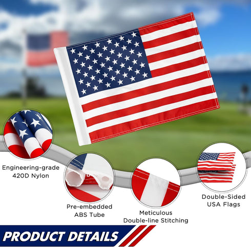 KINGTOP USA Golf Flag 20x14 Inch, Tube Inserted Dual-layer Nylon, Standard Putting Green Flags for Practice