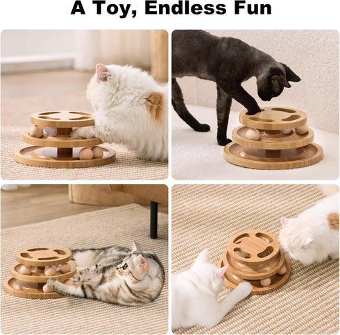 ZOMISIA Cat Ball Track Toy with Puzzle Top, Extra Large Wooden Cat Toys for Indoor Cats with Spinning Balls