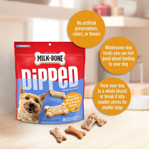 Milk-Bone Dipped Dog Treat Biscuits - 32 Ounce (Pack of 2) - Baked with Real Peanut Butter