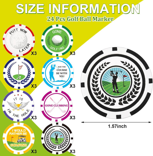 Sosation 24 Pcs Golf Ball Marker - Funny Poker Chip Collection, 1.57 Inches Set for Men & Women Accessories