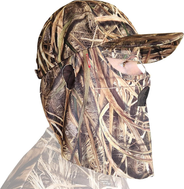 QuikCamo Mossy Oak Camo Hat with Built-in Face Mask for Duck Hunting, Adjustable Velcro Closure