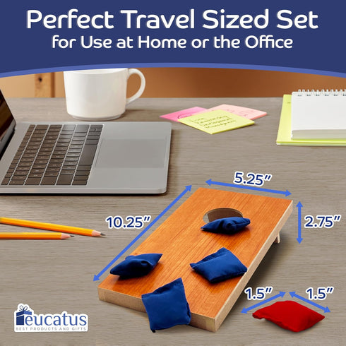 Set 2. 4 4 Super Fun, Portable Mini Desktop Cornhole of Coated Wood Boards with Red Blue Bags. Gift for Students