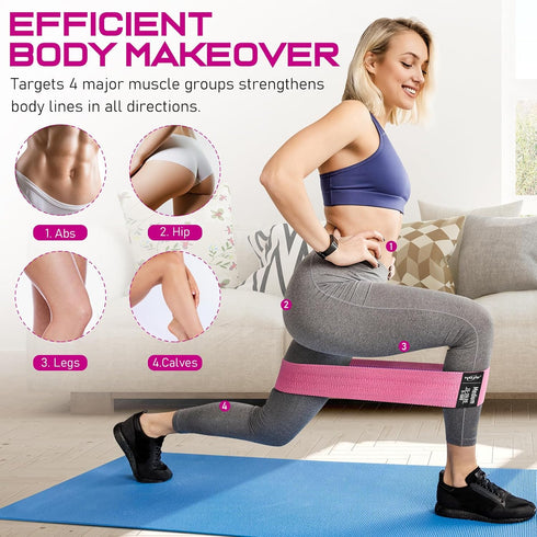 WALITO Fabric Exercise Loop Bands for Legs and Butt, Strength Bands for Home Workout, Yoga, Pilates, Rehab