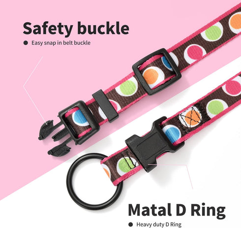 Mile High Life Nylon Puppy Dog Collar with Cute Patterns, Lightweight for Small/Medium/Large Dogs (Brown Dot, Medium)