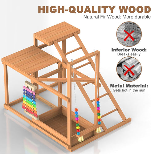 PHONDIKO 3-4 Chicken Perch with Swing, Chicken Roosting Bars, Wood Toy for Birds, Hen Ladder & Activity Play, Chickens