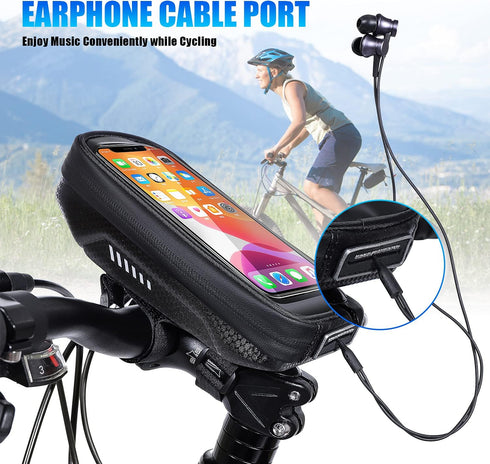 HUANLANG Waterproof Bike Phone Case with Handlebar Mount, Touch Screen Compatible, Fits Phones Below 6.7 inch