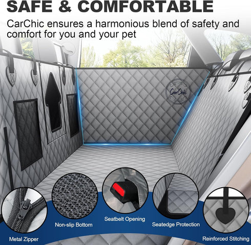 CarChic Hammock 600D Dog Car Seat Cover for Back Seat - Waterproof Pet with Embedded Insert Door Protectors, Oxford