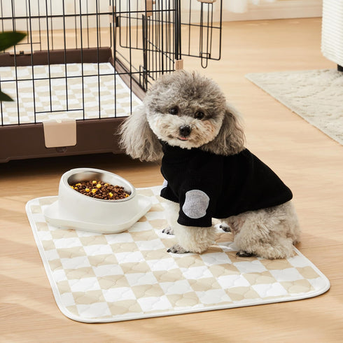 2 Pack Beige Checkered Washable Pee Pads for Dogs, Checkered Reusable Dog Pee Pads, for Puppy Playpen, Crate, Whelping