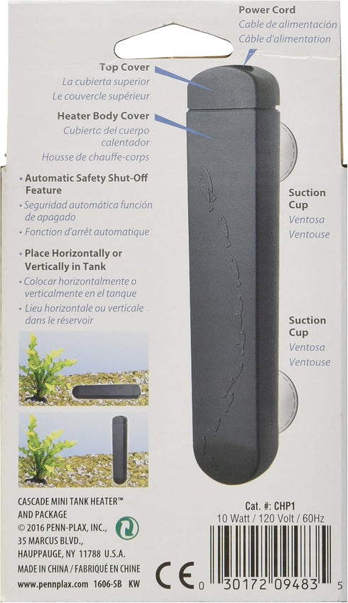 Penn-Plax Cascade Mini Fish Tank Heater – Fully Submersible, 10 Watt, 4” Length for Aquariums
