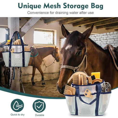 13Pcs Set Horse Grooming Kit for Bathing, Horse-Brush with Mesh Bag, Shower Brushes, Braiding and Curry Comb, Sweat