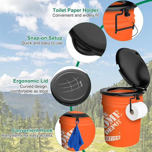 5 Portable Toilet Seat for Gal Buckets, Camping Toilet with Lid for Adults, Snap-on Toilet Seat for Outdoor, Camping