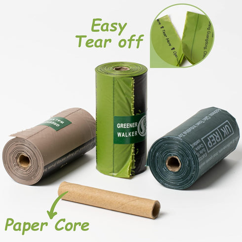 1080 100% GREENER WALKER Poop Bags for Dog Waste, Doggy Waste Bags Extra Thick Strong Leak-Proof (Brown)