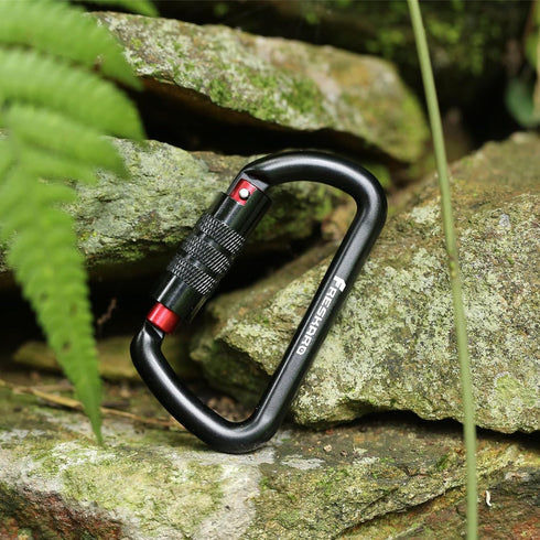 FresKaro 3inch Auto Locking Carabiner Clips, Heavy Duty Aluminum Keychain, Solid D Shape