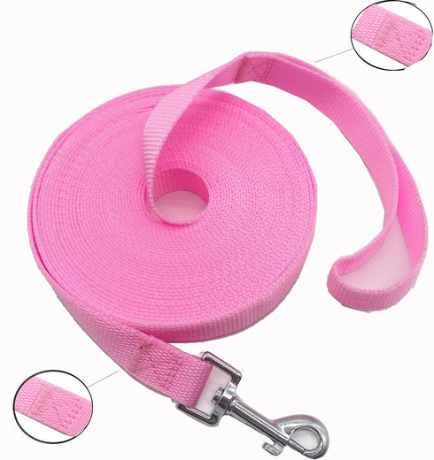 SALO Nylon Training Dog Leash, 1 Inch Wide, Long Leash for Small Medium Large Dogs, 20ft 30ft 40ft 50ft (Pink, 15 FOOT)