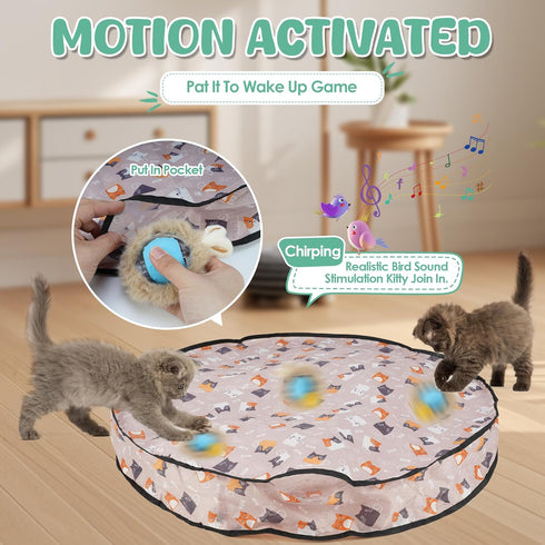 Hanpingban Interactive Cat Toy, Upgraded Cat Toys for Bored Indoor Adult Cats, Fast Rolling Ball in Play Mat, Hide