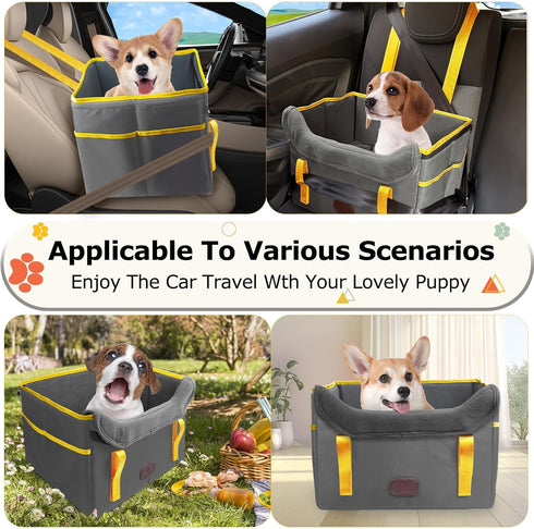 25lbs Dog Car Seat for Small Dogs, Fuzzy Dog Car Seat Up to Stable, Waterproof, Foldable with Clip-On Safety Leash, Pet