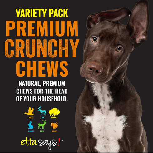 etta says! Crunchy Premium Variety Pack Dog Chews – 7" Grain-Free Chews, Made in USA, Easy to Digest (24 Count)