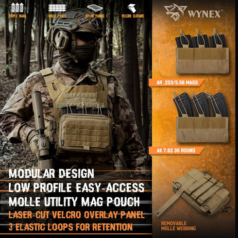 WYNEX Molle Admin Pouch of Kangaroo Style, Tactical Utility Tool Pouch with Mag/Zipper Strip Insert Modular EDC Medical