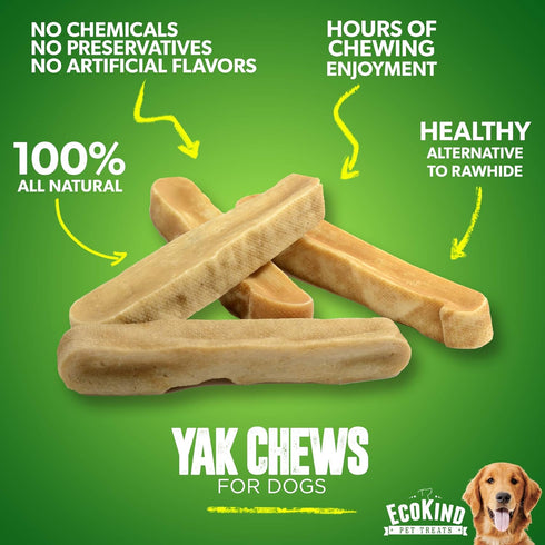 EcoKind Himalayan Yak Cheese Dog Chew | All Natural Premium Treats, Healthy & Safe for Dogs, Long Lasting, 4-Pack