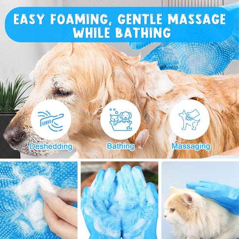 Pet Washing Gloves - Dog and Cat Shampoo Bathing Gloves, High Density Bristles for Gentle Grooming and Massage