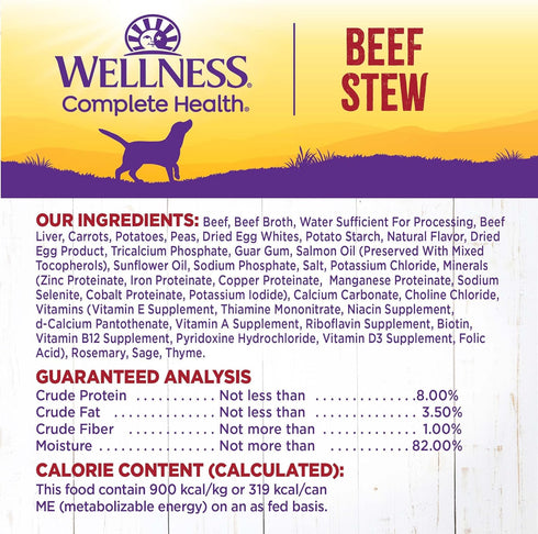12.5 oz, Pack 12 Wellness Complete Health Stew Adult Canned Wet Dog Food, Grain Free, Natural, Beef Recipe, of Cans