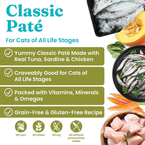 Solid Gold Wet Cat Food Pate, Flavorful Feast, 3 Count Sample Pack, Grain Free Cat Food with Real Tuna & Sardine