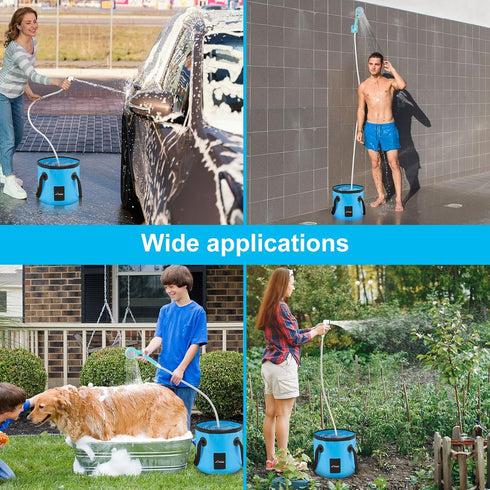 WADEO Portable Camping Shower, Outdoor Electric Rechargeable Pump with 20L Collapsible Bucket