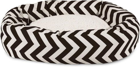 24 inch Black Chevron Sherpa Bagel Dog Bed
