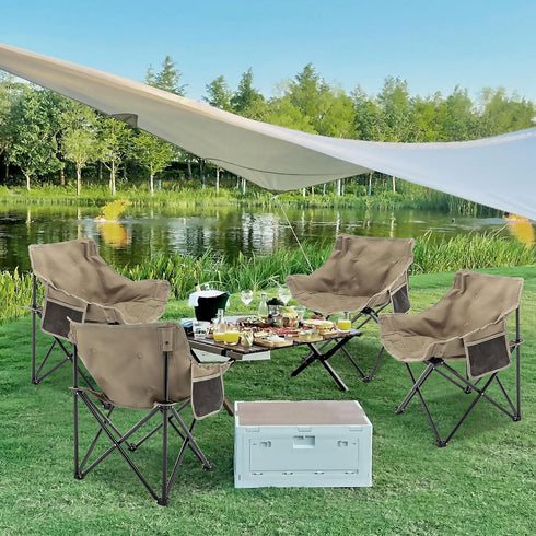 Folding Camping Chair, Portable Club Lawn Chairs High Back Padded Sturdy Steel Outdoor Lightweight Chair, for Camp