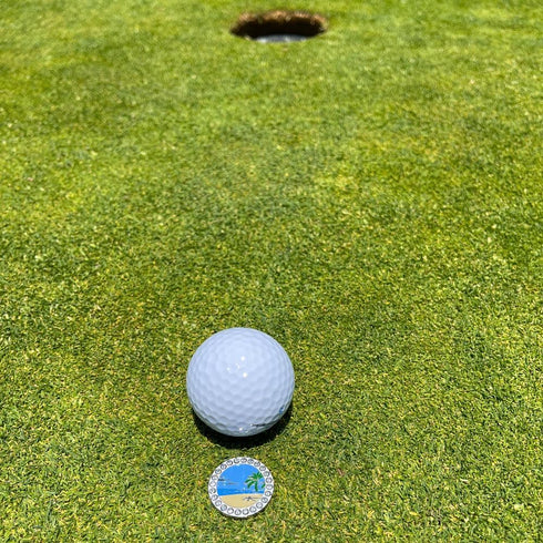 Magnetic Ball Marker Clip with Two Bling Golf Ball Markers