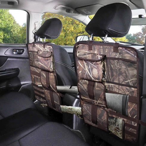 2 Pack Tactical Gun Racks for Truck, Camo Seat Back Holder with Molle Panel, Automotive Racks for Hunting Gear