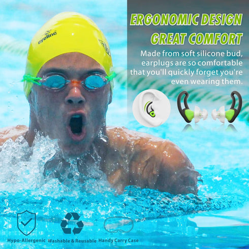 Hearprotek Ear Plugs for Swimming, Waterproof Silicone Water Earplugs for Adults, Juniors, Pool Shower Bathing