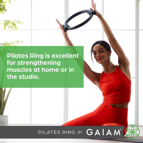 Gaiam Pilates Ring 15" Fitness Circle with Foam Padded Handles for Toning Arms, Thighs & Core, Black