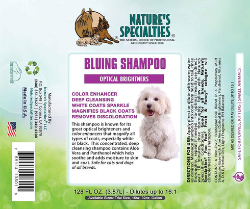 Nature's Specialties Bluing Ultra Concentrated Dog Shampoo (16 oz) - Makes up to 2 Gallons, Natural Choice for Groomers