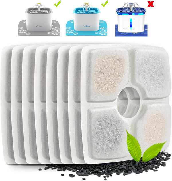 Veken 8 Pack Replacement Filters for 2.5L Automatic Pet Fountain, Cat Dog Water Dispenser