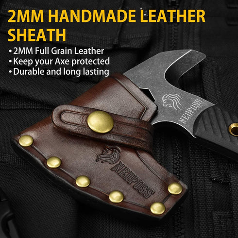 NedFoss Bison 9.8" Tactical Hatchet Axe, Tomahawk with Leather Sheath, G10 Handle, Camping Gear, Multifunctional