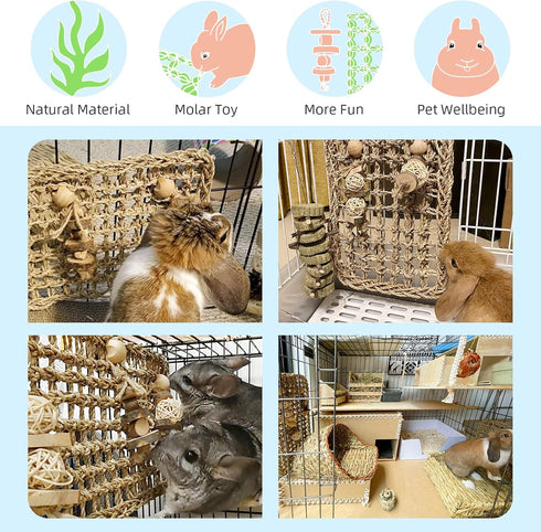andwe Seagrass Protector Mat with Toys for Rabbit, Bunny, Chinchilla, Guinea Pigs, 11 X 7.87-inch