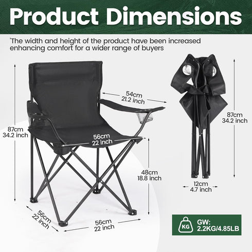 2 Pack Camping Chairs - Lightweight and Supportive Chairs for Adult and Lightweight Individuals - Compact, Durable