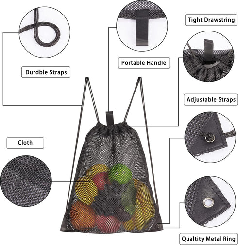 HAOGUAGUA 2-PACK Mesh Drawstring Bag, Mesh String Bag for Gym Laundry, Seashell and Beach Finds, Mushroom Hunting Bag