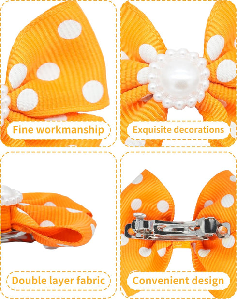 PET SHOW 10Pcs 2" Dot Small Dogs Hair Bows, French Clips, Yorkie Bowknot Barrette Clips for Medium Dogs